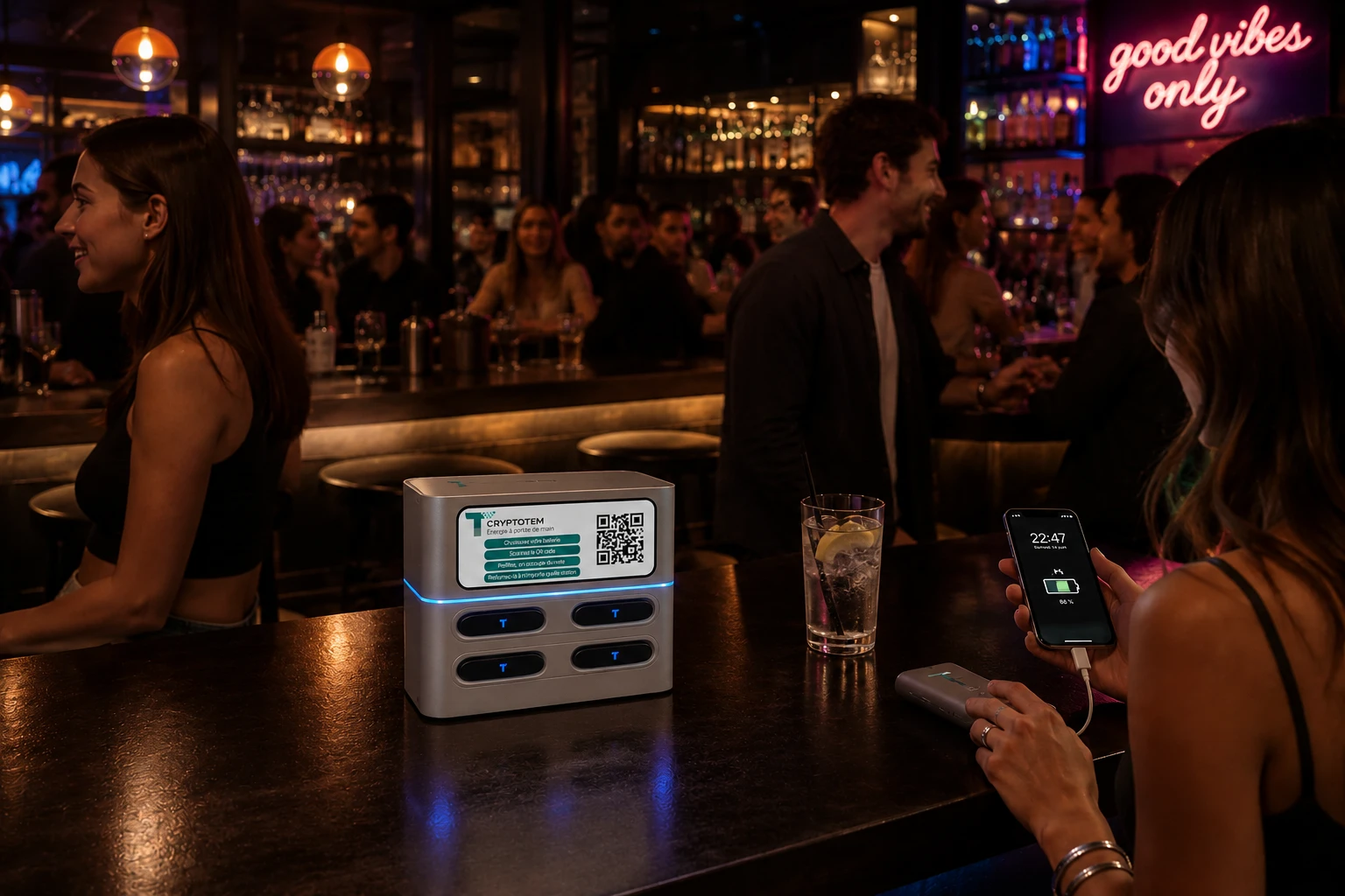 Station Cryptotem dans un bar